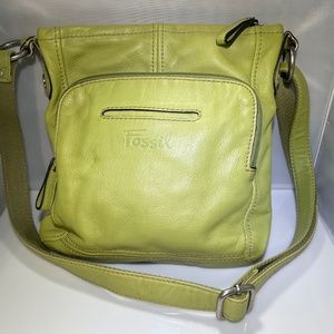 Leather Fossil Crossbody in Lime Green - New with Water Mark